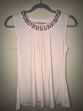 Notations Blush Pink Sleeveless Beaded Neck Top